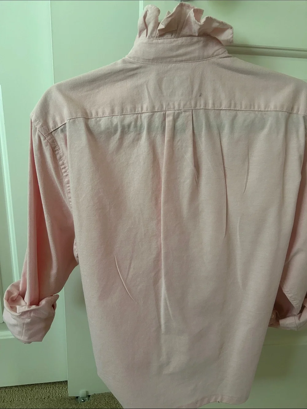 J. Crew Pink Oxford Ruffle-Collar Button-Down Shirt